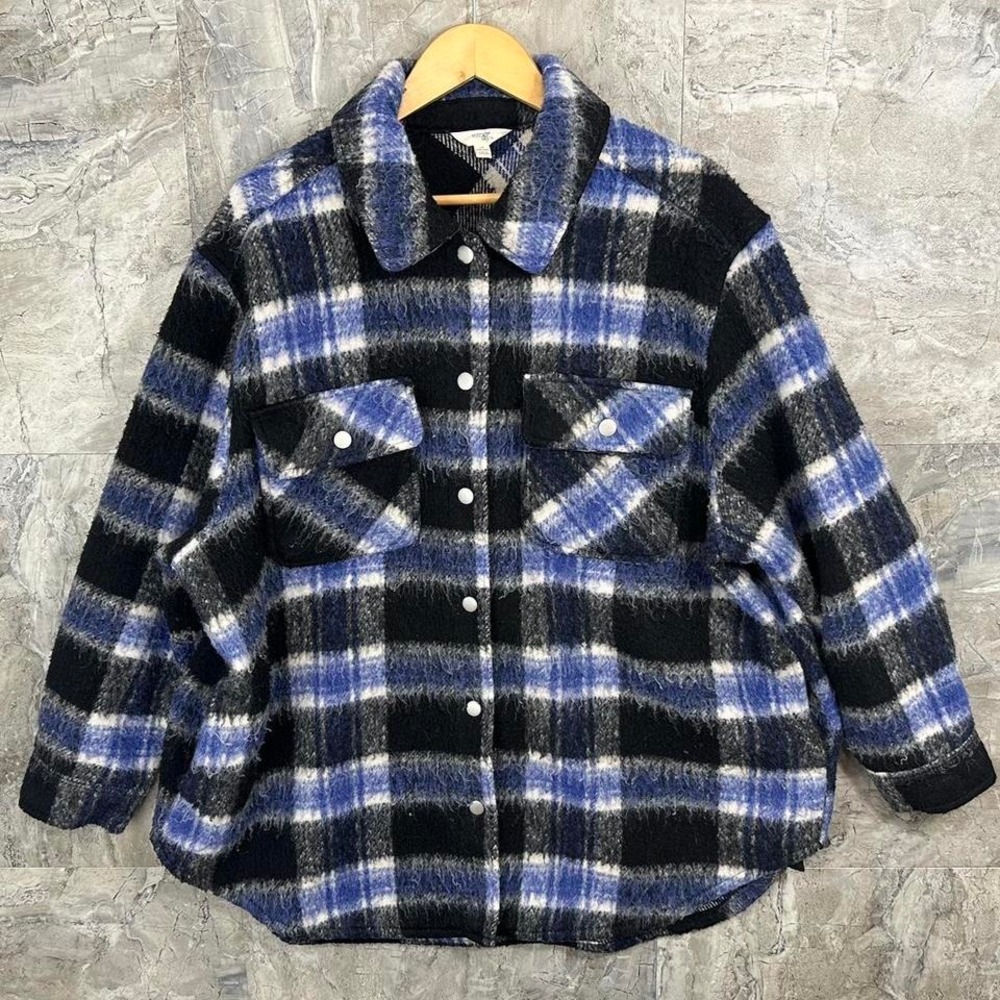 oversized plaid flannel button-up jacket with fleece lining Woman's 2XL #grunge - Picture 1 of 6